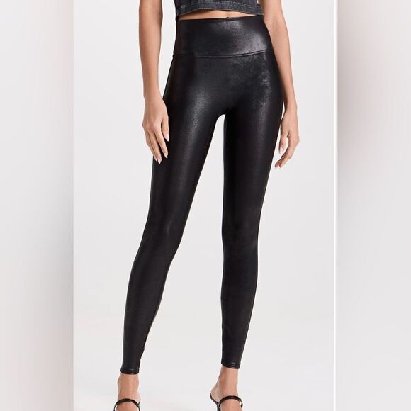 SPANX Faux Leather Wide Waistband Leggings In Black Size S - Picture 1 of 8